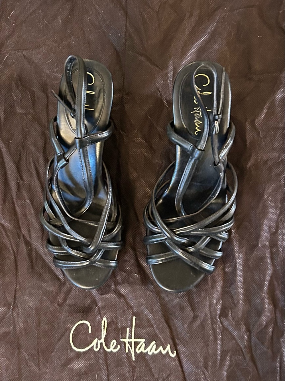 Cole Haan Black Strappy Leather Platform Sandals